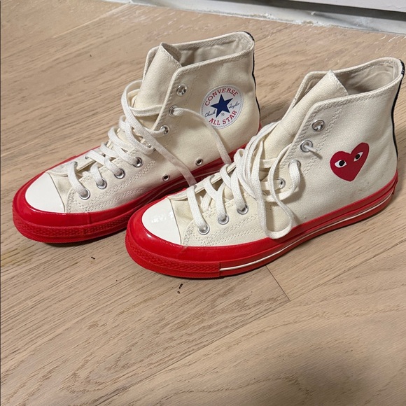 Converse Shoes - Converse x CDG Play High Top Sneakers Cream and Red
